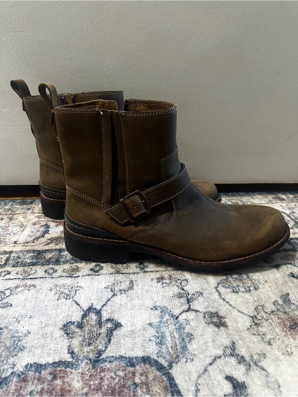 Clarks Men's Brown Leather Ankle Biker Boots Zip Closure Buckle US 11 M